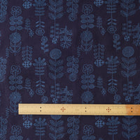 Scandi Flowers Embroidered Linen by Hirvi - Navy Blue