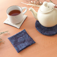 Scandi Flowers Embroidered Linen by Hirvi - Navy Blue