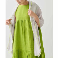 Contrast Edge Mosquito Net Scarf - Silver/Neon Green