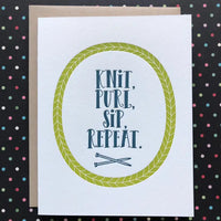 Knit, Purl, Sip, Repeat - letterpress card