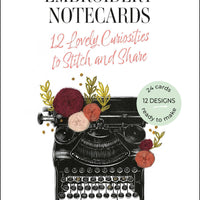 Embroidery notecards book cover with typewriter illustration and floral elements