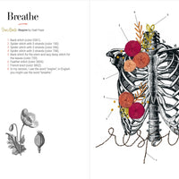Illustration of a ribcage with floral elements on a book page.
