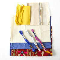 Vintage Embroidered Indian Fabric & Thread Bundle – Red Mirror work