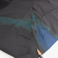 Hand-Dyed Indigo & Green Brushwork on Black Silk