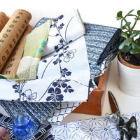 Vintage Indigo Yukata Cotton — Stepped Maze Motif