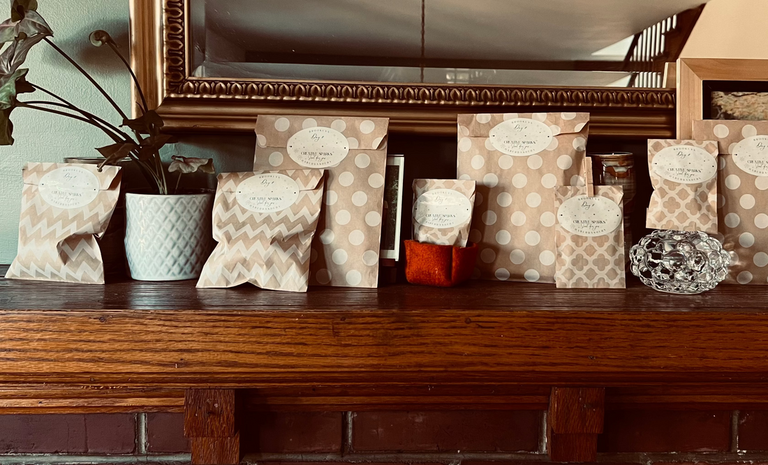 Decorative packages with patterns on a wooden surface