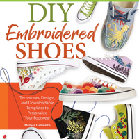 Book cover of 'DIY Embroidered Shoes' with various embroidered shoes and text.