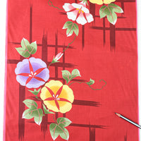 Vintage Yukata Cotton — Morning Glory (Asagao) on Red