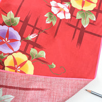 Vintage Yukata Cotton — Morning Glory (Asagao) on Red