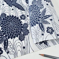 Vintage Yukata Cotton - Chrysanthemum & Flowing Water Motif
