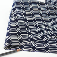 Vintage Indigo Yukata Cotton — Interlocking Hexagon Motif