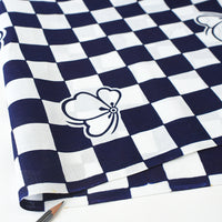 Vintage Indigo Yukata Cotton — Ichimatsu Check with Stylized Blossoms