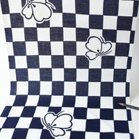 Vintage Indigo Yukata Cotton — Ichimatsu Check with Stylized Blossoms