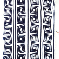 Vintage Indigo Yukata Cotton — Nested Square Stripe Motif