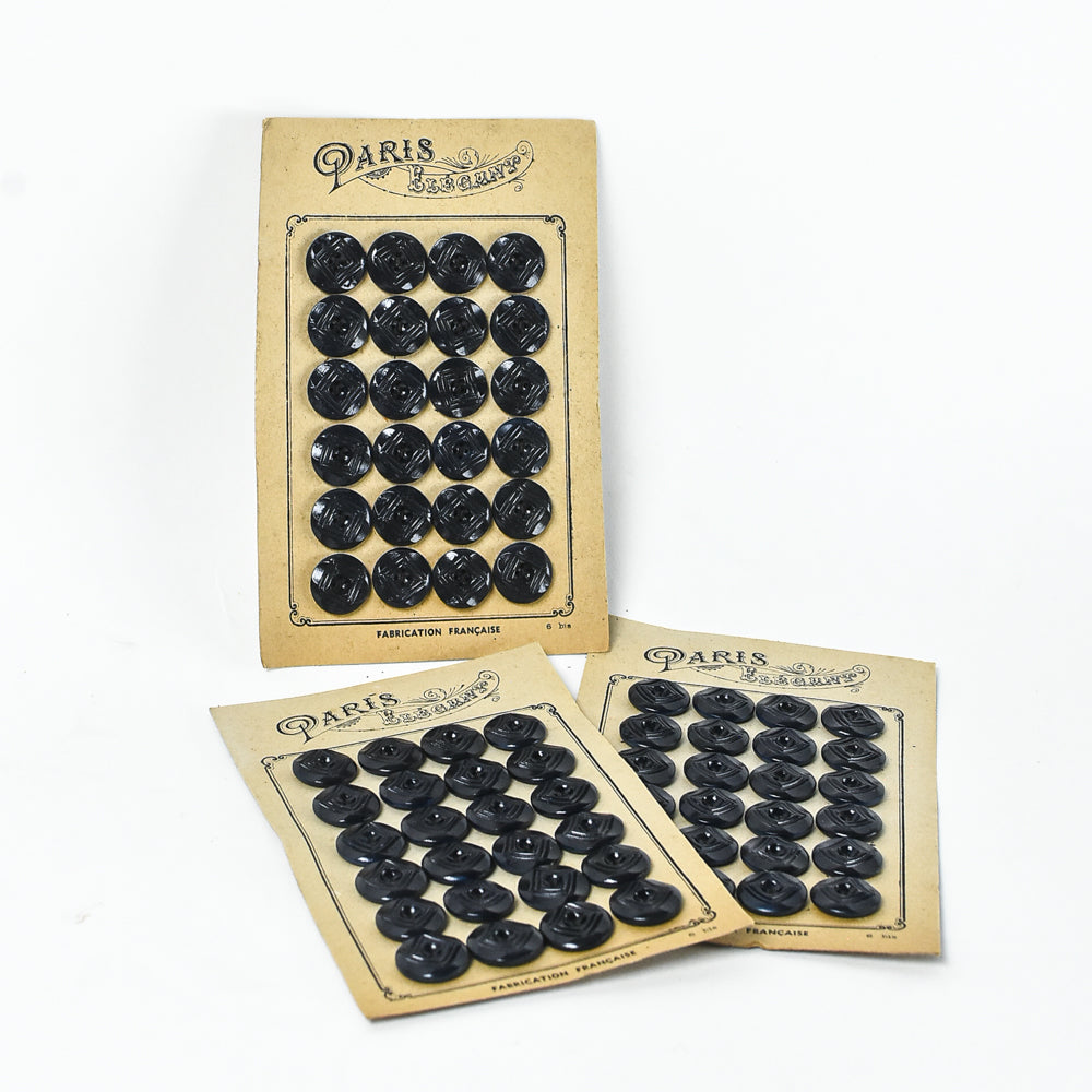 Vintage Black Buttons "Paris Elegant", 1/2"
