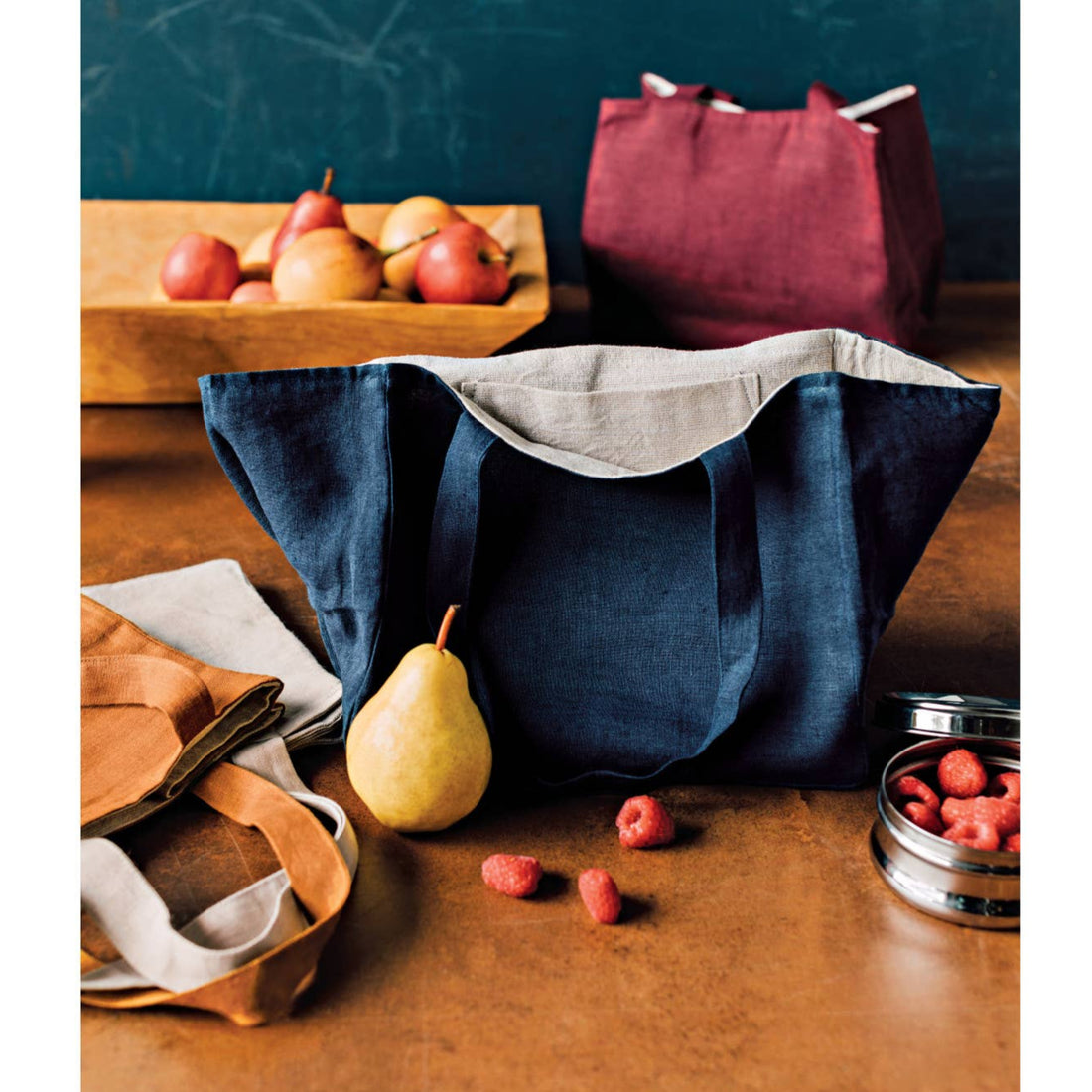 Linen Tote, Midnight Blue