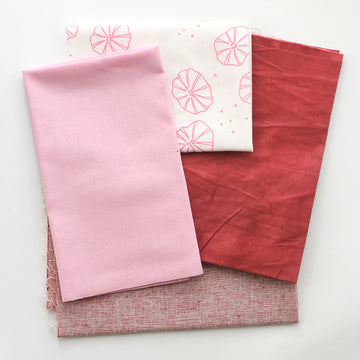 Hand Printed Fabric Bundle, Pink Petunia