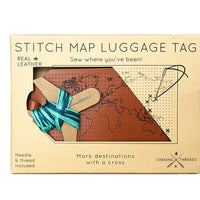 Map Luggage Tag Stitching Kit, Brown Leather
