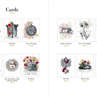 Collection of cards with various designs on a white background