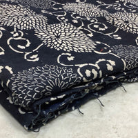 Antique Indigo Katazome Futonji – Chrysanthemum Arabesque, 5 Panels Wide