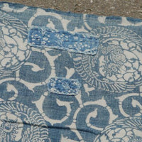 Antique Indigo Katazome Futon-ji – Phoenix Arabesque, 4 Panels Wide