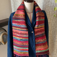 Red Stripes Sakiori Handwoven Scarf