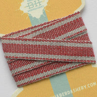 Linen Ribbon, Red Stripe 1/2" - 1 yd