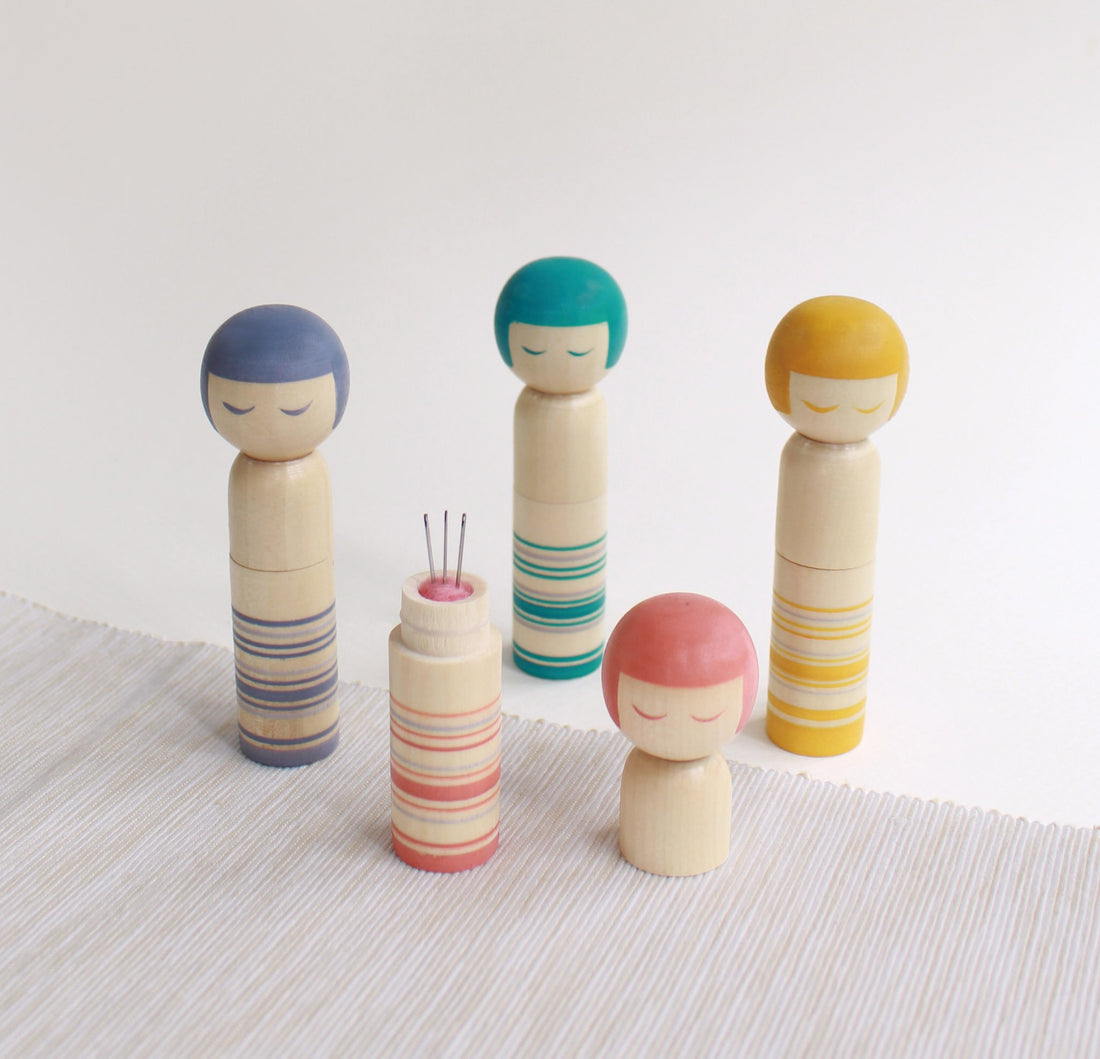 Kokeshi Doll Pin Cushion, Yellow