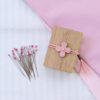 Glass Sewing Pins in a Cherry-Wood Box, Pink