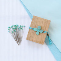 Glass Sewing Pins in a Cherry-Wood Box, Green