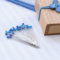 Glass Sewing Pins in a Cherry-Wood Box, Blue