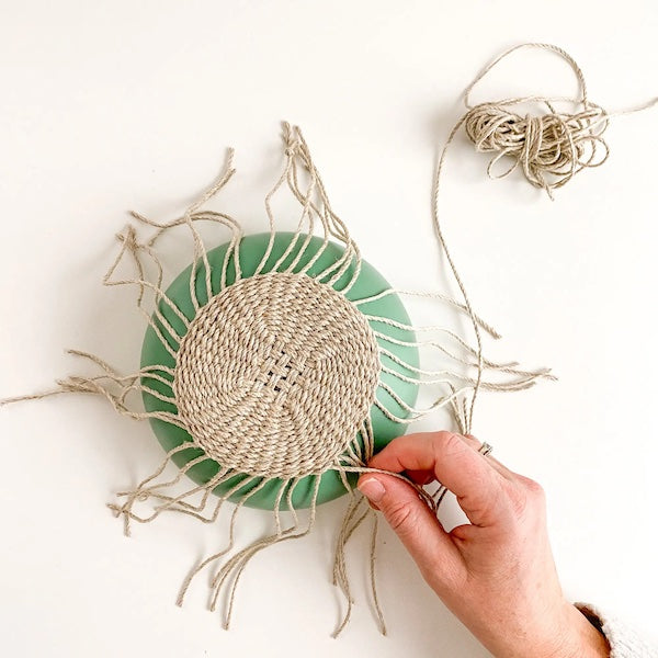 Adeline Basket Twining DIY Kit shown in process with hand weaving on form | Brooklyn Haberdashery