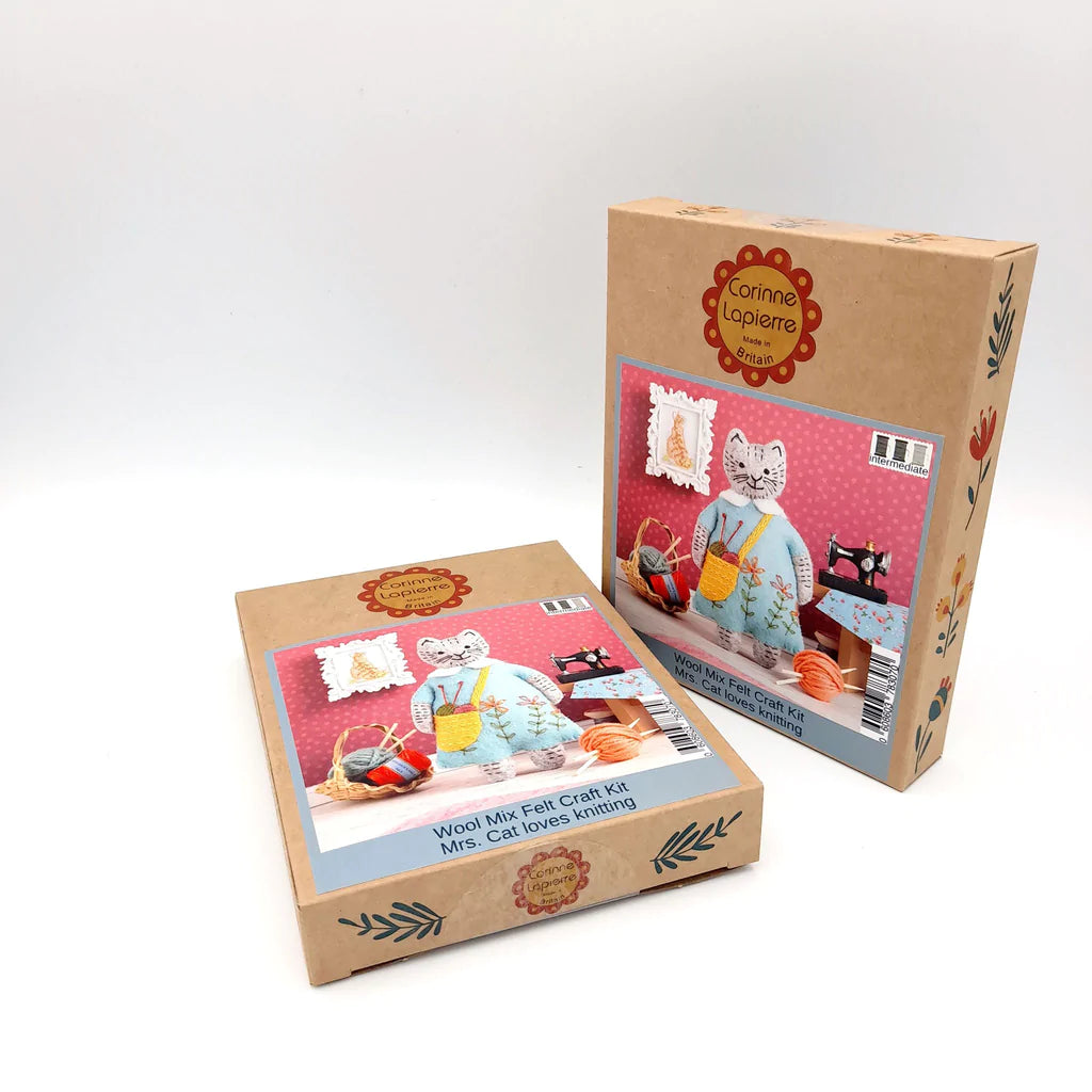 Mrs. Cat Loves Knitting Felt Mini Craft Kit box | Brooklyn Haberdashery