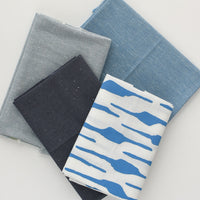 Hand Printed Fabric Bundle, Blue Birch