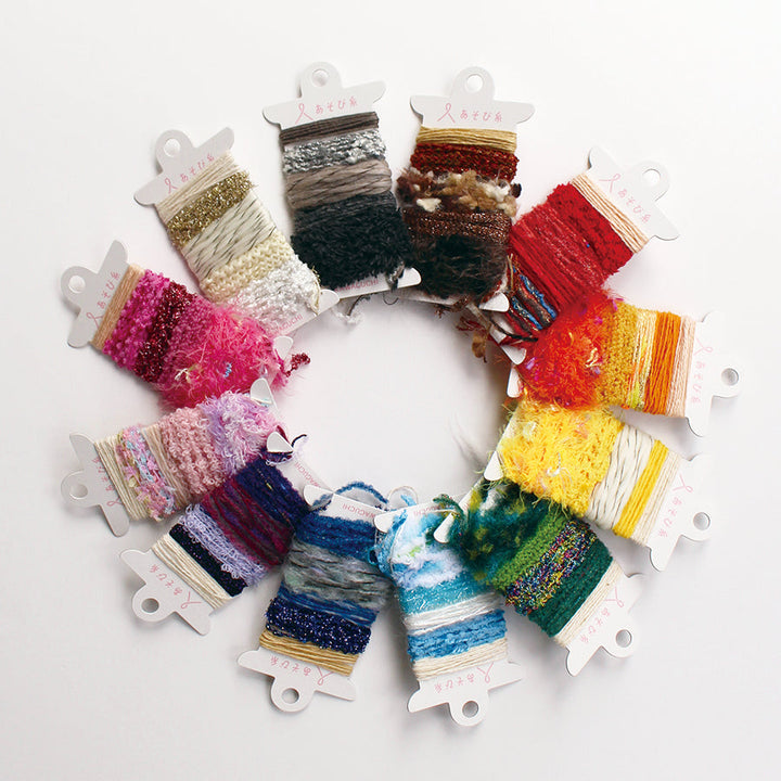 cards of colorful thread arranged in a circle