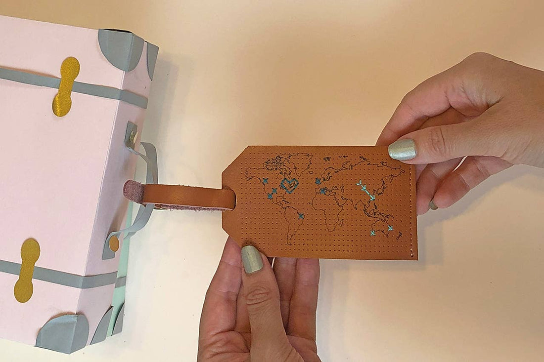 Map Luggage Tag Stitching Kit, Brown Leather