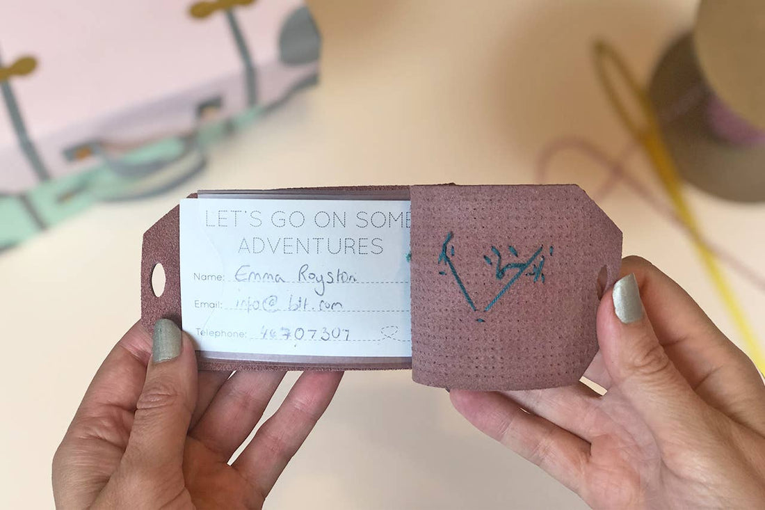 Map Luggage Tag Stitching Kit, Brown Leather