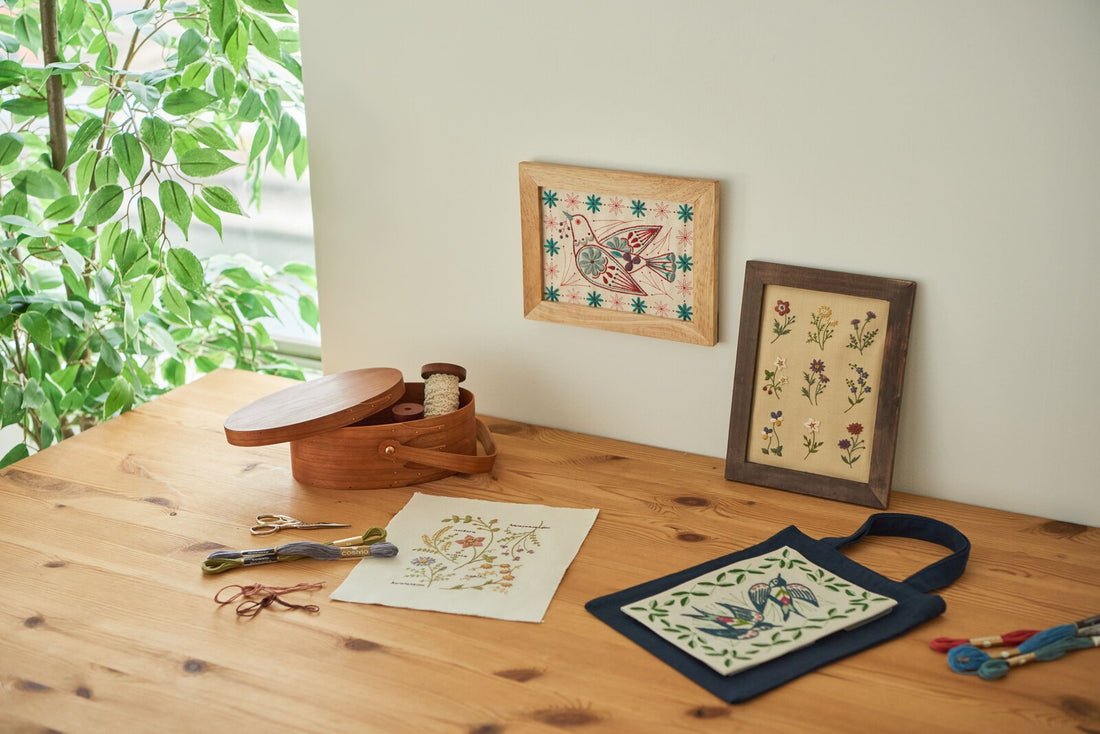 Swallows Green Embroidery Kit by Alice Makabe