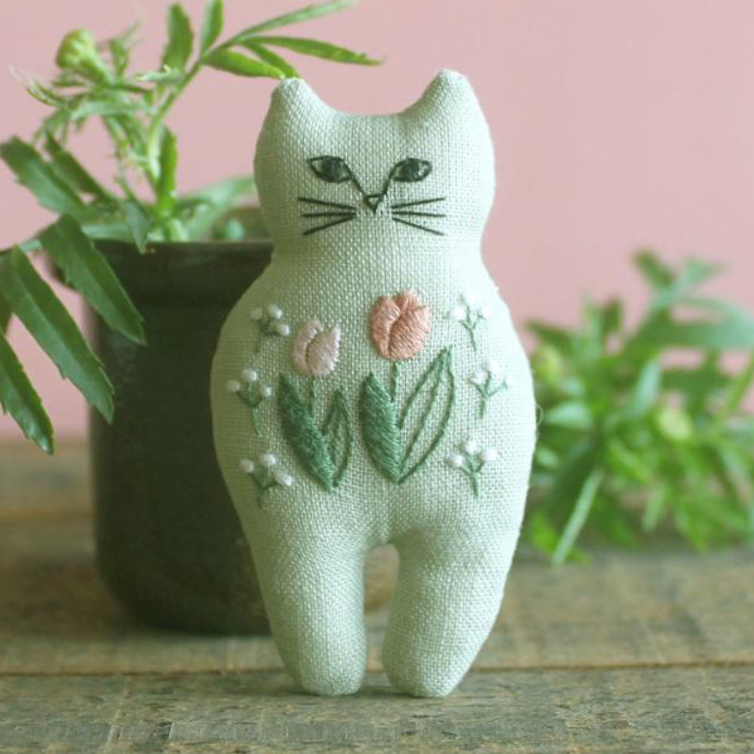 Cat Stuffie Embroidery Kit - Tulip