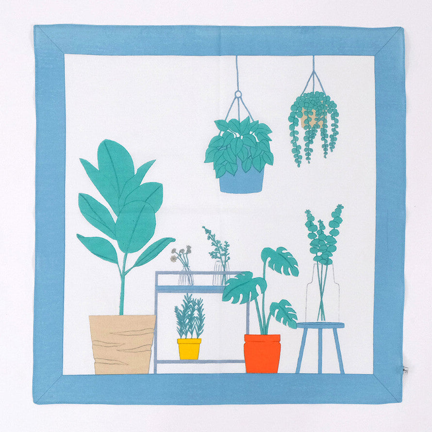Cloth of various potted plants on a white background