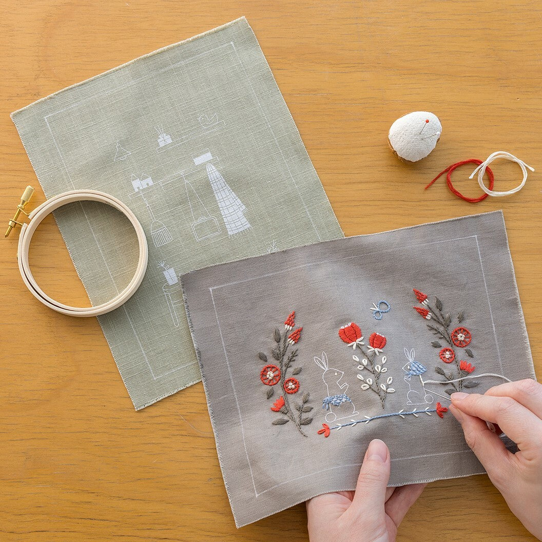 Rabbits & Flowers Wall Hanging Embroidery Kit by FABBRICA