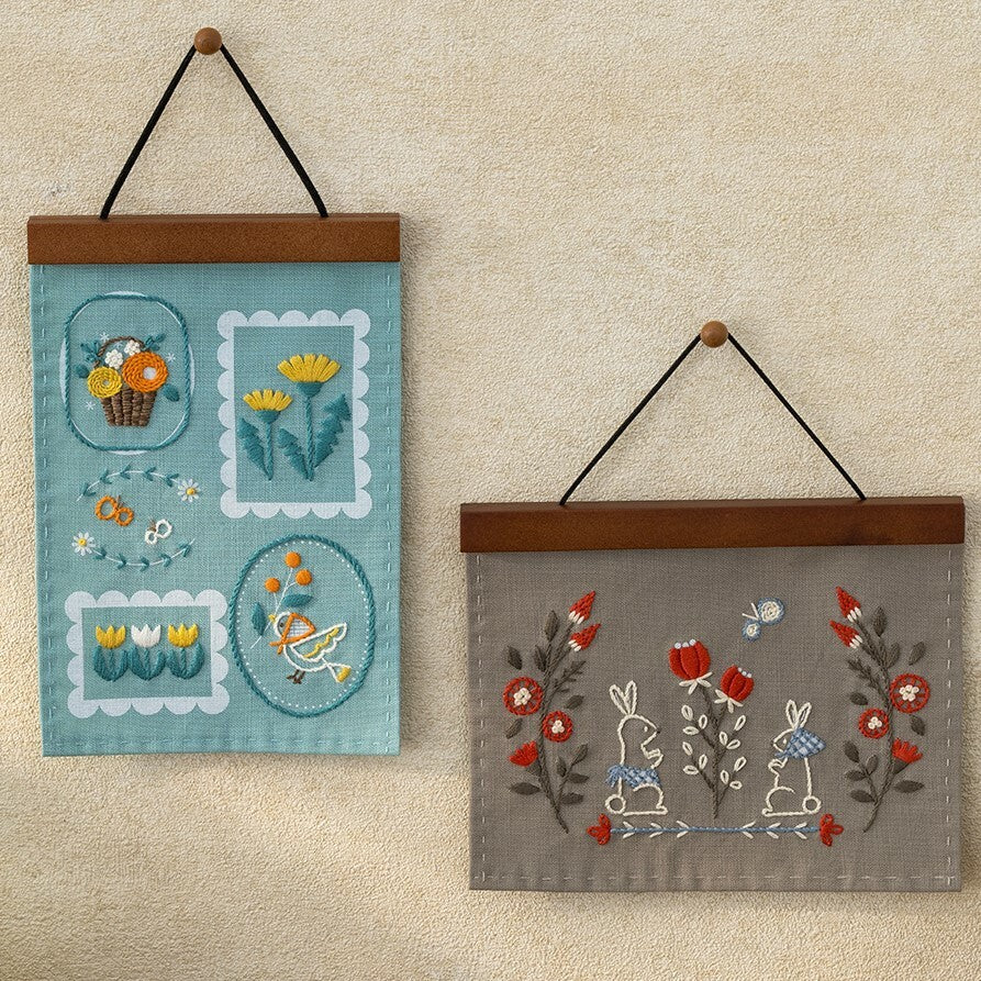 Rabbits & Flowers Wall Hanging Embroidery Kit by FABBRICA