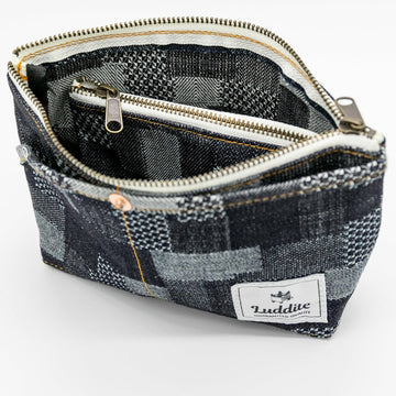 Okayama Denim Small Pouch - Patchwork Grid
