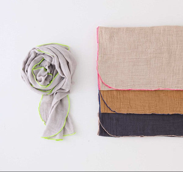 Contrast Edge Mosquito Net Scarf  - Silver/Neon Green