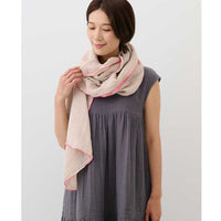 Contrast Edge Mosquito Net Scarf  - Bisque/Neon Pink