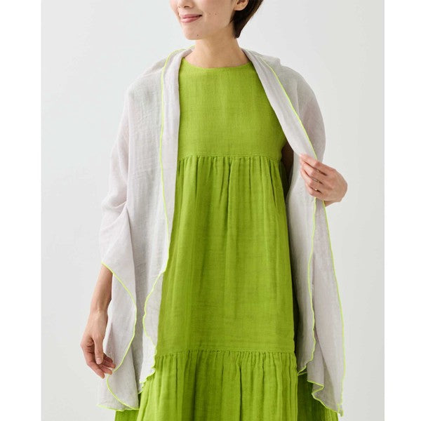 Contrast Edge Mosquito Net Scarf  - Silver/Neon Green