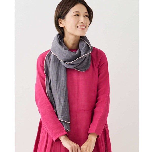 Contrast Edge Mosquito Net Scarf  - Charcoal/Blush