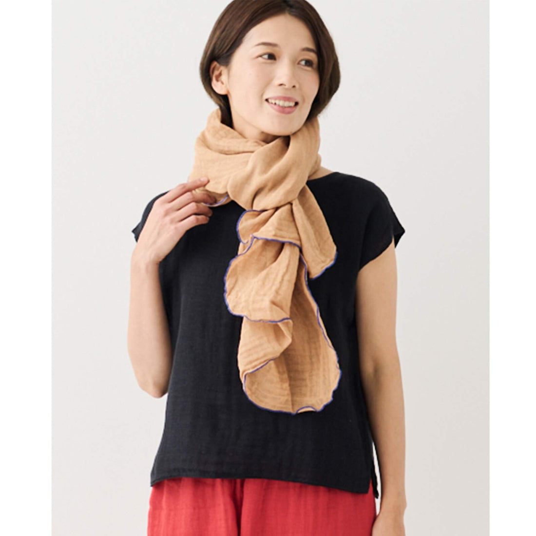 Contrast Edge Mosquito Net Scarf - Clove/Indigo