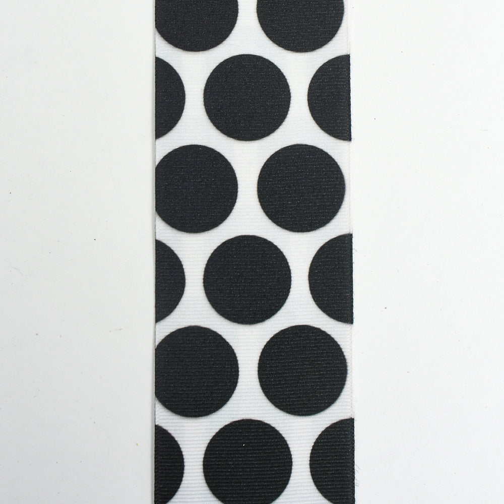 Black Coin Dots on White Grosgrain Ribbon - 2-1/4" - 10 yds
