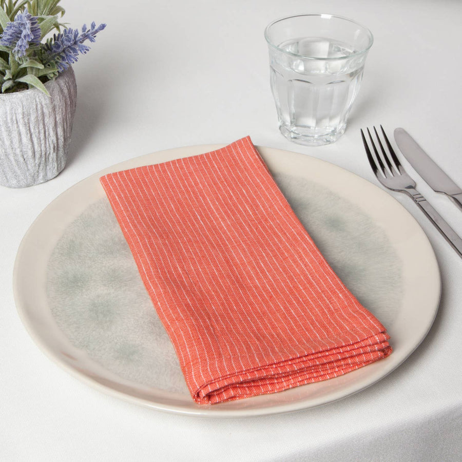 Clay Pinstripe Linen Napkins Embroidery Blank